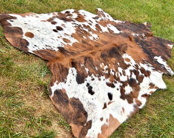 Genuine Tricolor Cowhide Rug, Brazilian Cow Hide Rug Large
