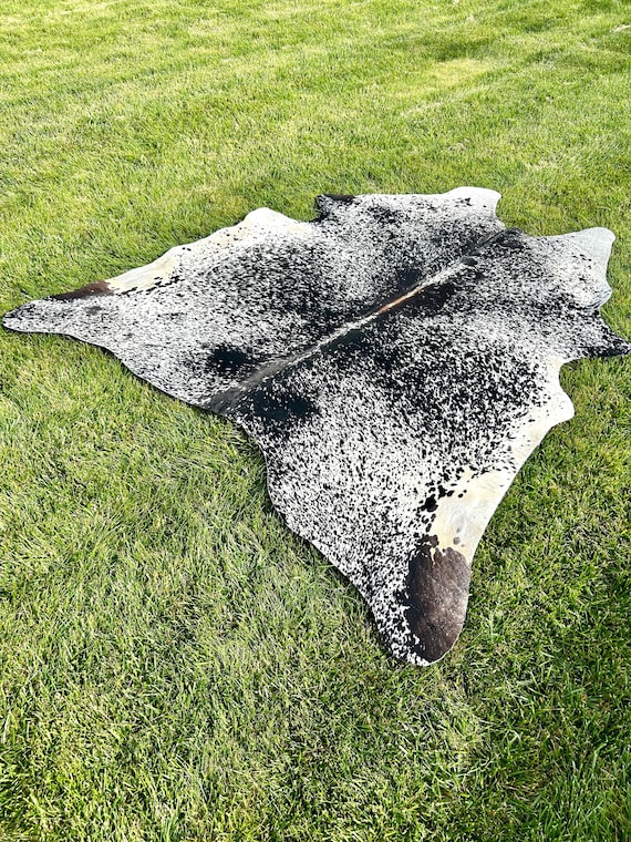 Black Salt & Pepper Cowhide Rug, Speckled Brazilian Cow Hide Rug