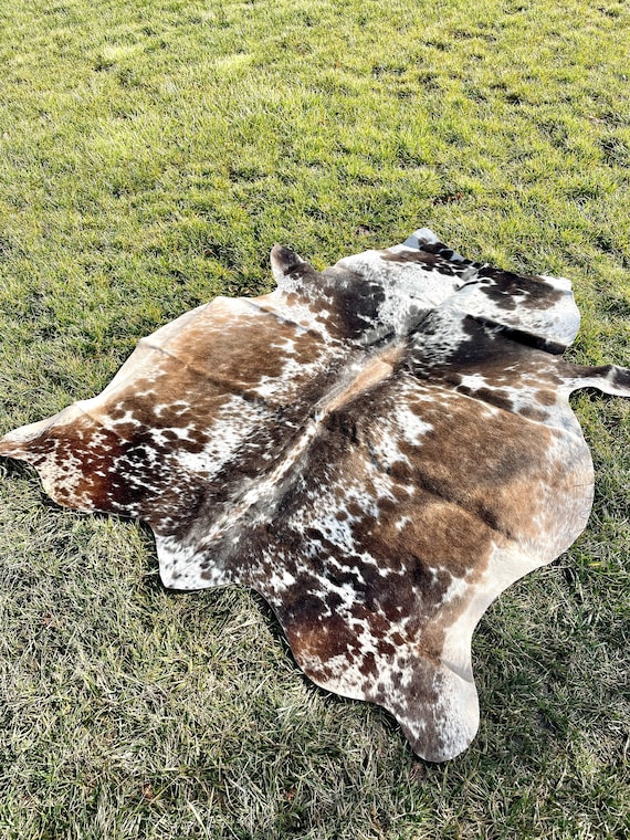 Genuine Tricolor Cowhide Rug, Speckled Brazilian Cow Hide Rug