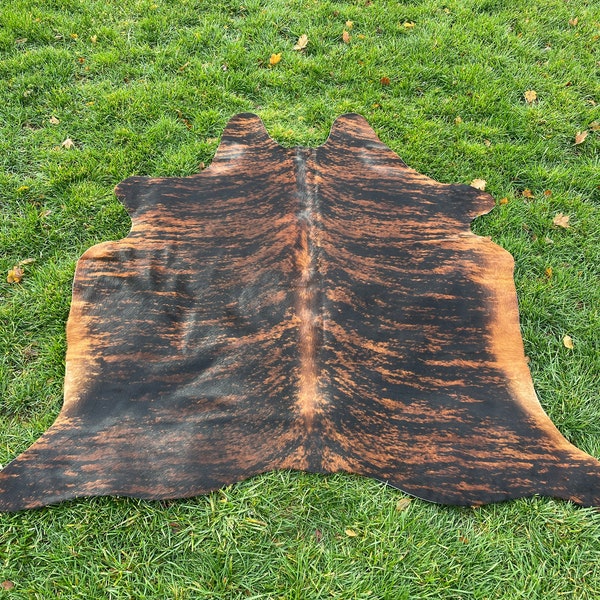 Genuine Brindle Tricolor Cowhide Rug, Speckled Brazilian Cow Hide Rug