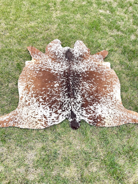 Genuine Tricolor Cowhide Rug, Speckled Brazilian Cow Hide Rug