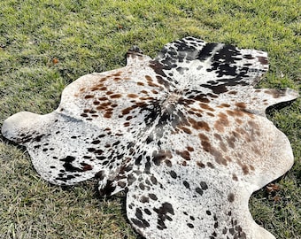 Genuine Tricolor Hair On Cowhide Rug, Speckled Brazilian Cow Hide Rug
