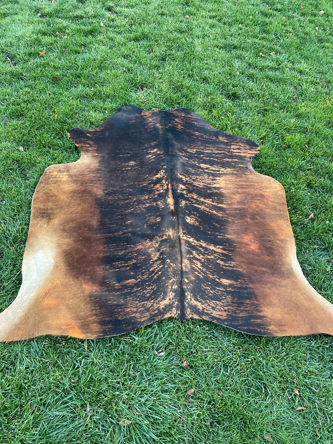 Genuine Tricolor Brindle Cowhide Rug, Speckled Brazilian Cow Hide Rug