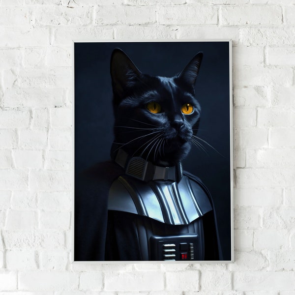 Digital poster, Cat Dark Print, Cat Vader, Fan Art, Cat Best Friend, Bring the Force, Pop Culture, Pet Poster Download AI Art