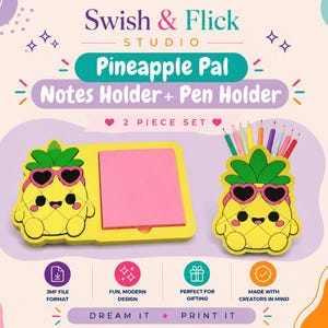 Pineapple Pen Holder & Sticky Note Holder 3D Print Files, Cute Desk Organizer Set, 3MF Digital Download, Teacher Desk Gift