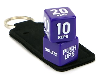 Exercise Dice - with Neoprene Keyring Pouch. For Full Body Workout, Fitness, Health, Cardio, HIIT, Gym, Warm-up, Weight Training, Gift Idea.