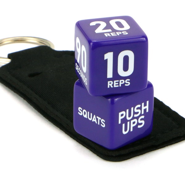 Exercise Dice - with Neoprene Keyring Pouch. For Full Body Workout, Fitness, Health, Cardio, HIIT, Gym, Warm-up, Weight Training, Gift Idea.