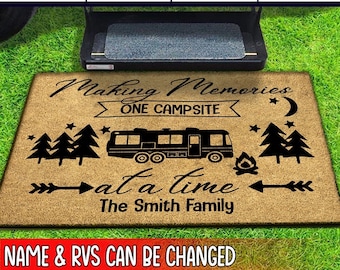 Making Memories One Campsite Outdoor Coir Doormat, Rv Camping, Motor Home, Custom RV Door Mat, Coir Welcome Mat For A Campsite, Camping Gift