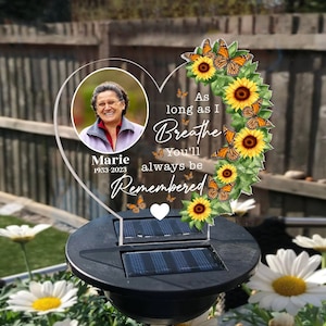 As Long As I Breathe You'll Always Be Remembered - Personalized Garden Solar Light, Sympathy Gifts For Loss Of Loved One, In Loving Memory