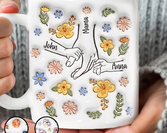 You Hold Our Hands Mug, Also Our Hearts Mug, Personalized Custom 3D Inflated Effect Printed Mug, Gift For Mom/Grandma, Custom Add Names