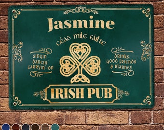 Irish Pub Sign, Vintage Rustic Home Bar Sign - Personalized Metal Sign, Clover Patrick's Day Decor, Man Cave Decor, Housewarming Gift Idea