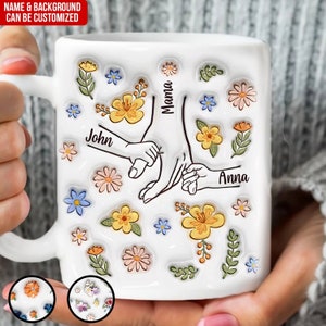 Taza "You Hold Our Hands", también "Our Hearts", taza personalizada con efecto inflado 3D, regalo para mamá/abuela, nombre personalizado