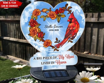 A Big Piece Of My Heart Lives In Heaven - Personalized Garden Solar Light, Sympathy Gifts For Loss Of Loved One, In Loving Memory