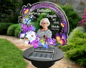 Butterflies Appear When Angels Are Near - Personalized Solar Light, Memorial Gift , In Loving Gift, Solar Power Memorial Garden