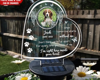 I'm Right Here Inside Your Heart Dog Paw - Personalized Solar Light, Pet Memorial Gift, Pet Loss Gift, Custom Dog Photo