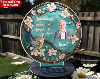 Hummingbirds Appear When Angels Are Near - Personalized Solar Light,  Sympathy Gifts For Loss Of Loved One, In Loving Memory, Garden Light