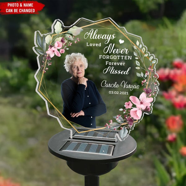 Always Loved Never Forgotten - Personalized Garden Solar Light, Sympathy Gifts For Loss Of Loved One, In Loving Memory, Memorial Gift