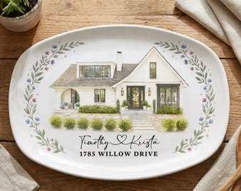 Personalized Home Portrait Ceramic Plate – Custom Housewarming Gift, Housewarming Gift, New Home Gift,Realtor Closing Gift