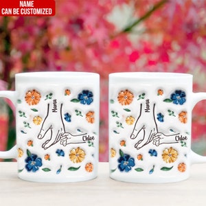 You Hold Our Hands Mug, Also Our Hearts Mug, Personalized Custom 3D Inflated Effect Printed Mug, Gift For Mom/Grandma, Custom Add Names image 5