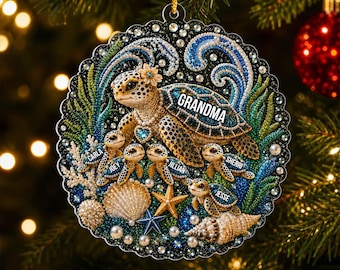 Blessed To Be Called Grandma - Personalized Sea Turtle Family Ornament, Custom Baby Turtle With Name, Christmas Tree Decor, Christmas Gift
