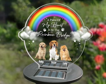 A Piece Of Our Heart Is At The Rainbow Bridge - Personalized Solar Light, Pet Memorial Gift, In Loving Gift, Pet Loss Gift, Custom Dog Photo