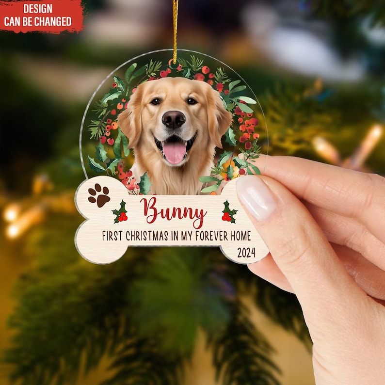 Dog First Christmas in Forever Home Personalized Acrylic Ornament, Gift