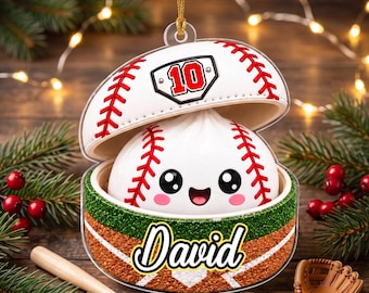 Sport Dumpling Style - Personalized Sport Dumpling Ornament, Acrylic Squishy Style, Custom Name Football Baseball Hockey Golf Gift for Kids