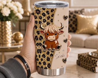 Cute Baby Highland Cow - Personalized Highland Cow Tumbler,Tumbler Gift For Family, Friends,Co-workers,Gift For Cow Lovers,Baby Cow Tumbler