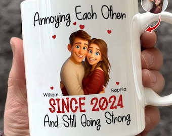 Couple 3D Pixar Portrait Annoying Each Other Since Still Going Strong-Custom Couple Pixar Portrait Coffee Mug,Engagement Gift,Valentine Gift