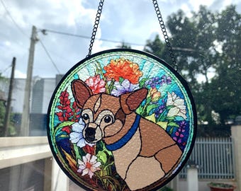 Custom Pet Portrait Stained Glass Suncatcher, Stained Glass Dog Memorial, Custom Dog Portrait from Photo, Sympathy Gifts, Stained Glass Pet