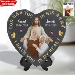 Gott hat dich in Seinem Arm - Personalisierter Gartengedenkstein für Innen- und Außenbereich, In liebevoller Erinnerung Schiefer, Fehlgeburts-Gedächtsstein, benutzerdefinierter Schiefer