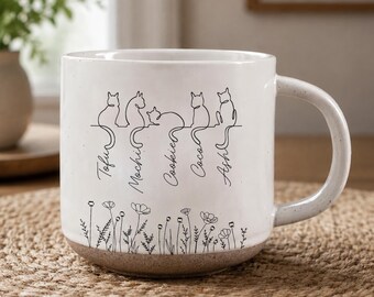 The More Cats The Better -Personalized Cat Line Art Mug,Minimalist Cat Coffee Cup,Minimalist Cat Portrait Coffee Cup,Unique Pet Loss Gift