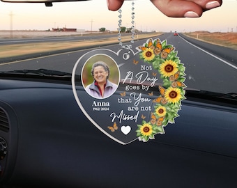 Not A Day Goes By That You Are Not Missed - Personalized Acrylic Car Hanger, Sympathy Gifts, Rear View Mirror Hanging Car Charm, Grief Gift