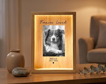 Always In My Heart - Personalized Pet Memorial Frame Light Box, Custom Dog or Cat Photo Sympathy Gift,  Pet Memorial Gift for Dog, Cat
