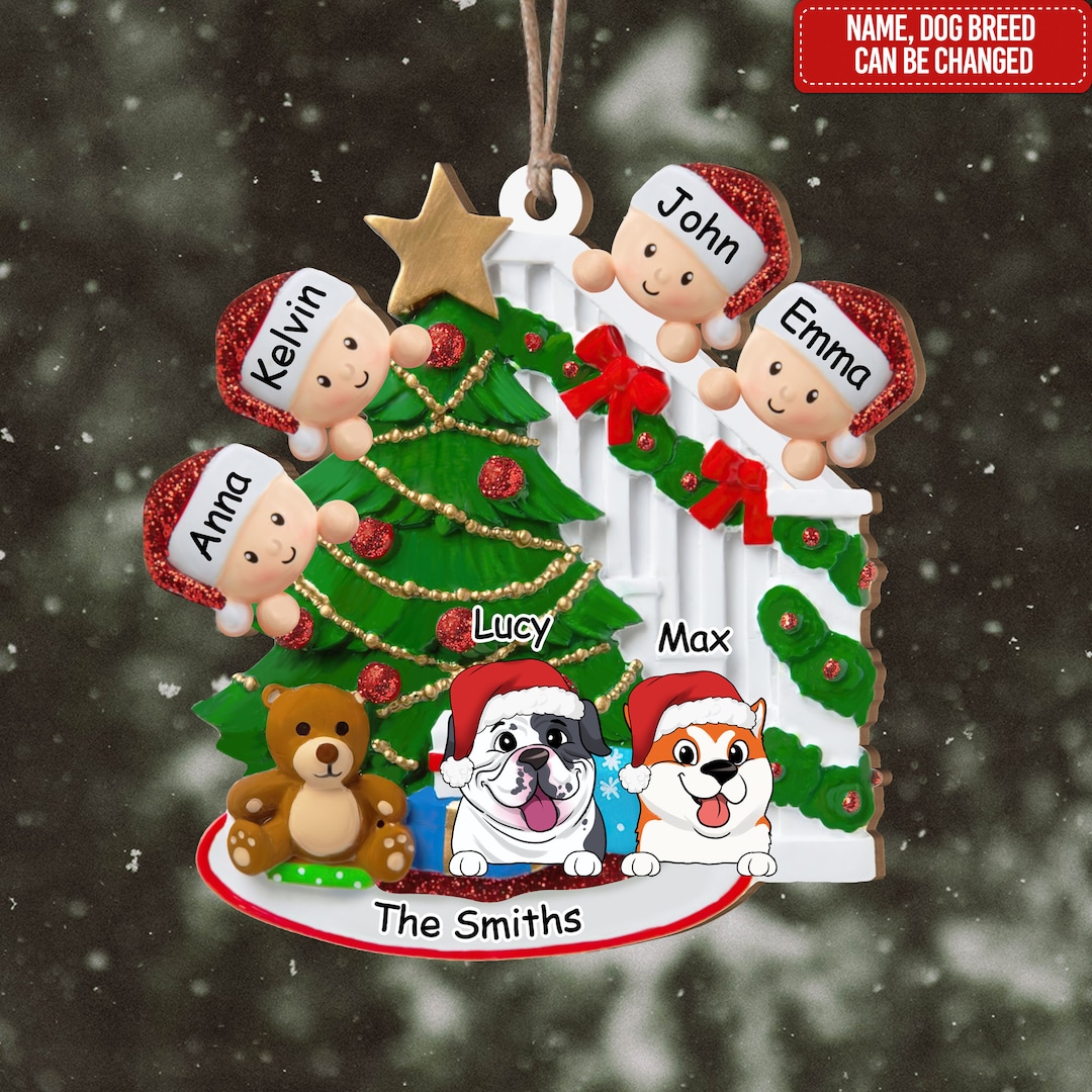 Family With Dogs Christmas Ornaments, 2023 Family Ornament With Names