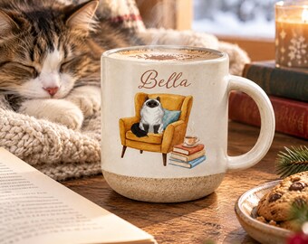 Cozy Reading Book & Cats - Personalized Book Lover Coffee Cup,Just One More Chapter Cat Mug,Cozy Autumn Cat Mug,Cat Mom Gift,Bookish Cat Mug