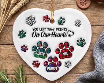You Left Paw Prints On Our Hearts - Personalized Dog Christmas Ornament 2026, Custom Paw Print Keepsake, Pet Memorial Ornament, Dog Lover