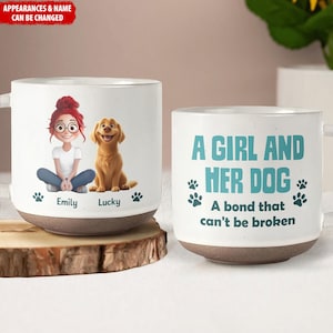 A Girl And Her Dog, A Bond Can't Be Broken - Personalized Pottery Mug, Funny Gift for Dog Love, Dog Mom Mug, Custom Dog Cartoon Style