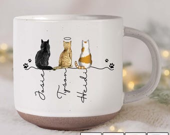 Cat Back Line Art - Tazza in ceramica personalizzata con motivo a linea sul dorso di un gatto, tazza con nome personalizzato per gatto, regalo per amanti dei gatti, ricordo per gatto, simpatico animale domestico per mamma gatto