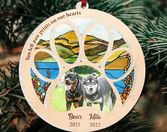 You Left Paw Prints On My Heart - Personalized Suncatcher Ornament 2 Layer, Memorial Gift, Pet Memorial Gift, Dog Christmas Ornament