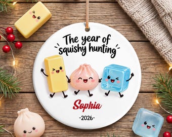 Squishy Hunting – Spersonalizowana ozdoba świąteczna z okazji Roku Squishy Hunting, zabawny, viralowy prezent Squishy 2026 dla dzieci, dla miłośników Squishy