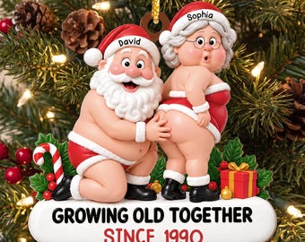 Growing Old Together - Custom Growing Old Together Santa Couple Acrylic Ornament, Anniversary Gift For Husband Wife,Gift For Couples