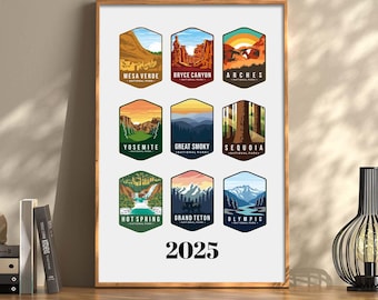 Reizen nationale parken, een jaar om nooit te vergeten: gepersonaliseerde fotoposter nationale parken, aangepaste reiskunst aan de muur