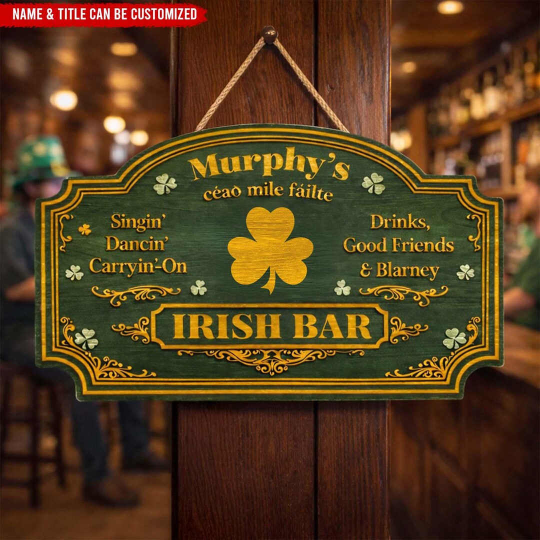 Vintage Irish Pub Welcome Sign With Shamrock - Personalized Irish Pub ...