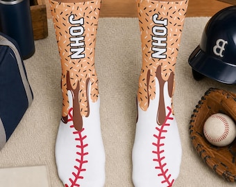 Baseball Is My Therapy Personalized Ice Cream Drip Socks For Sport Lover,Baseball Christmas Gift,Baseball Lover Gift,Game Day Gift for Son