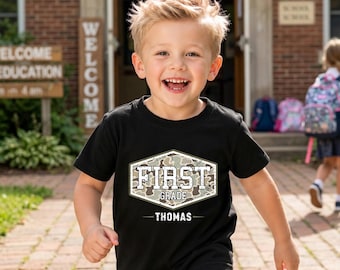 Personalized Retro Camo First Grade Shirt – Back To School Kids T-Shirt