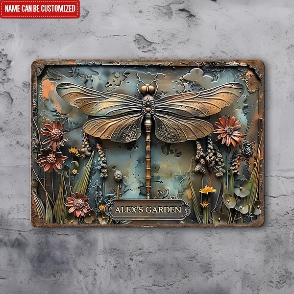 Stunning Dragonfly - Metal Garden Decor,Dragonfly Garden Sign,Design Personalized Sign,Custom Garden Name Sign,Home Gift