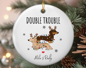 Christmas Dachshund Double Trouble - Personalized Dachshund Christmas Ornament,Custom  Dachshund Dog Christmas Ornament,Dog Xmas Gifts