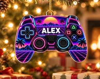 Level Up Your Christmas - Personalized 2D Acrylic Christmas Gaming Gift, Video Game Controller Keepsake for Him, Stocking Stuffer