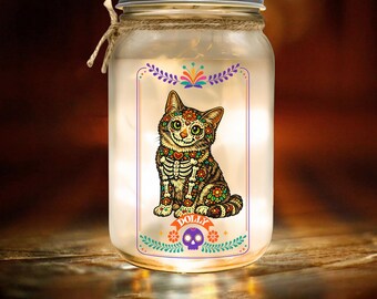 Custom Photo Day Of The Dead Mason Jar Light - Personalized Pet Memorial Sympathy Gifts For Dogs, Cats - My Spirit Guide My Best Friend